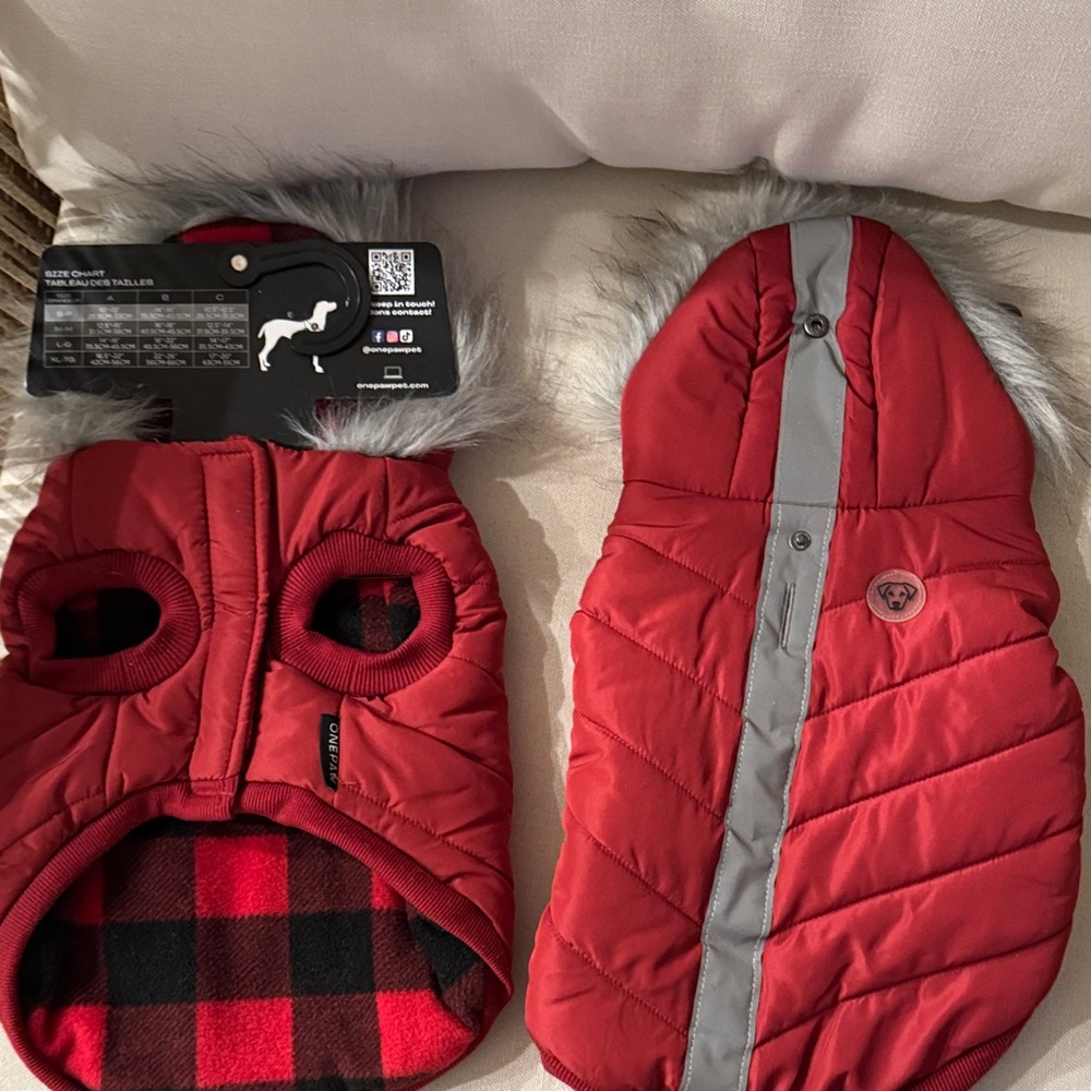 Red Dog Winter Coat with Faux Fur Trim